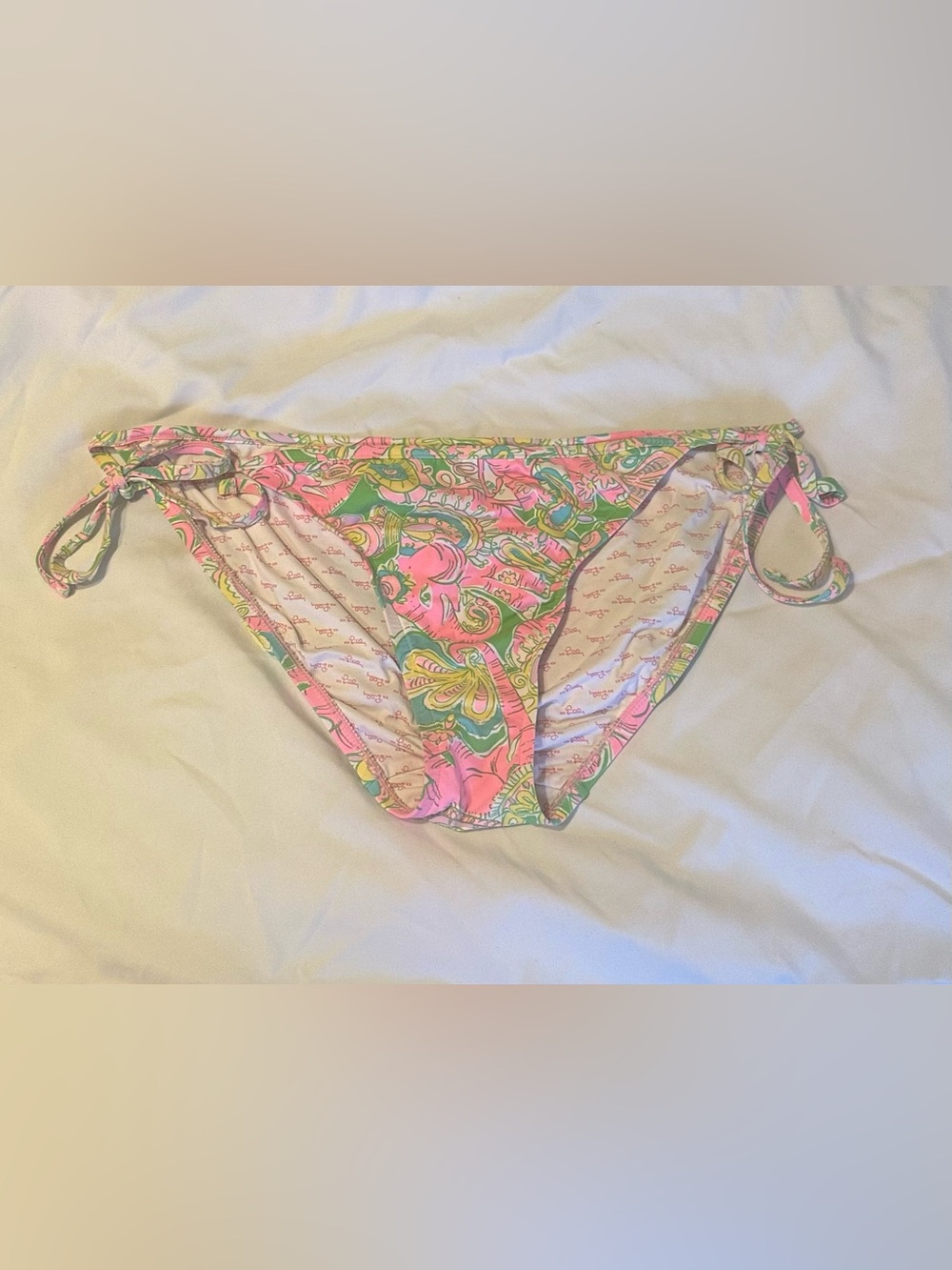 Vintage Lilly Pulitzer Bikini Bottoms Pink Green Side Tie Palm Beach Swimwear
